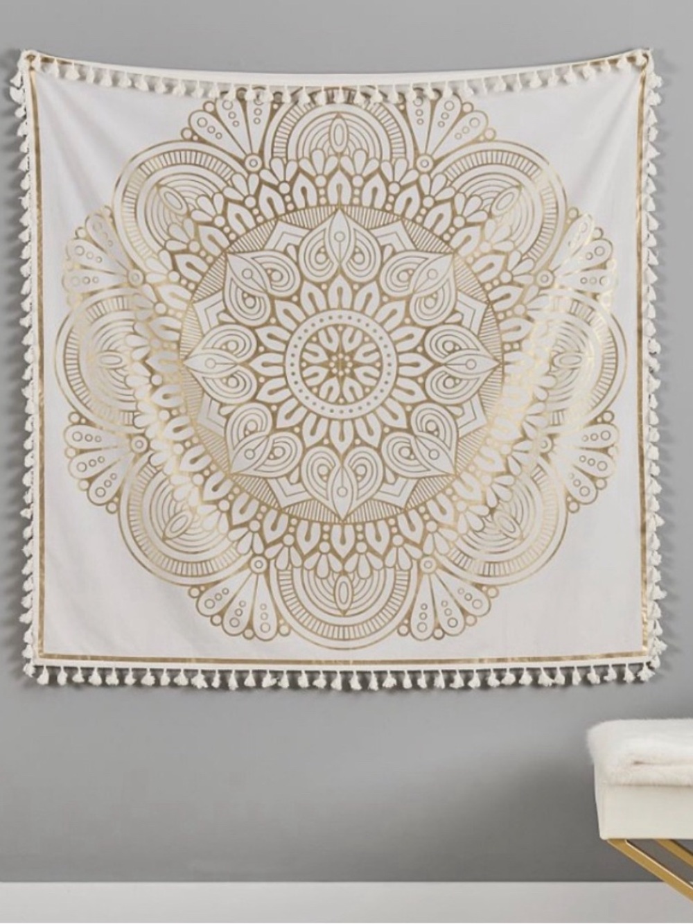 Pottery barn teen Boho Gold Mandala Wall Tapestry GUC throw cotton